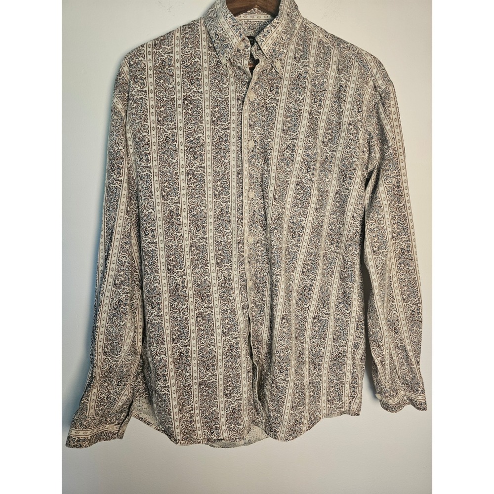 Westerncore Stetson Paisley Striped Button Down Mens Medium Cream  Long Sleeve